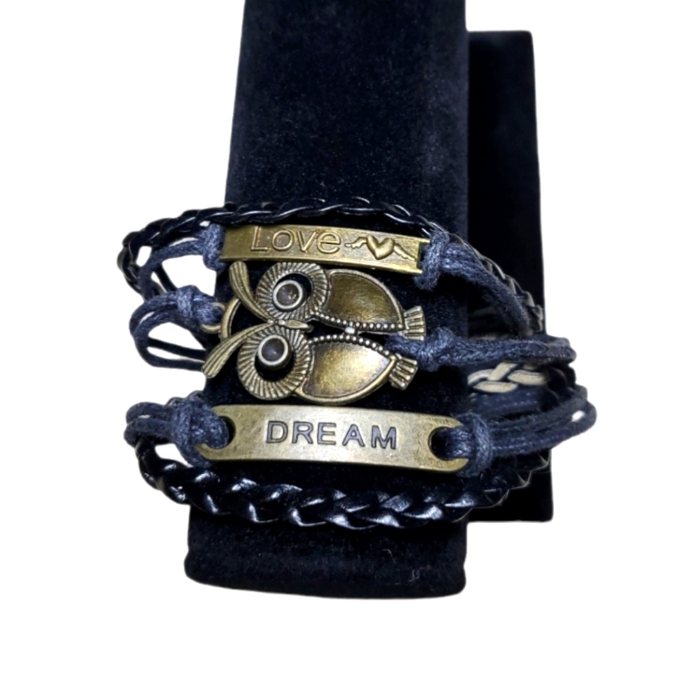 LEATHER Strap Owl Bracelet